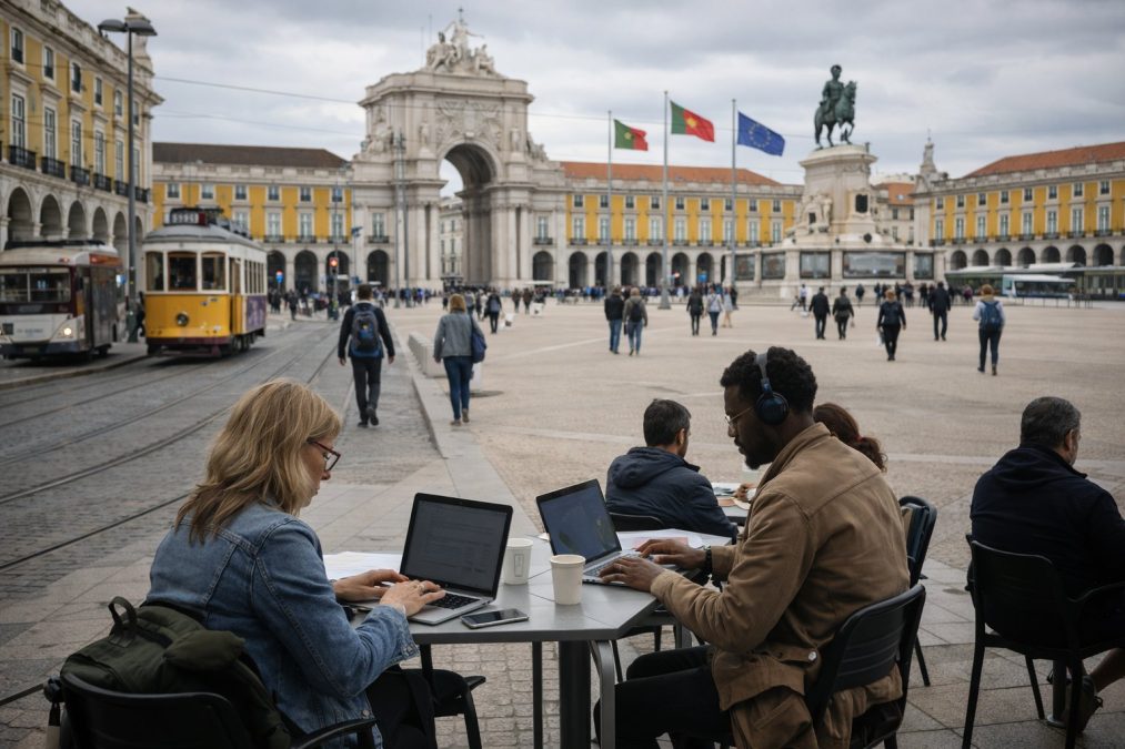Обычный день на площади в Лиссабоне