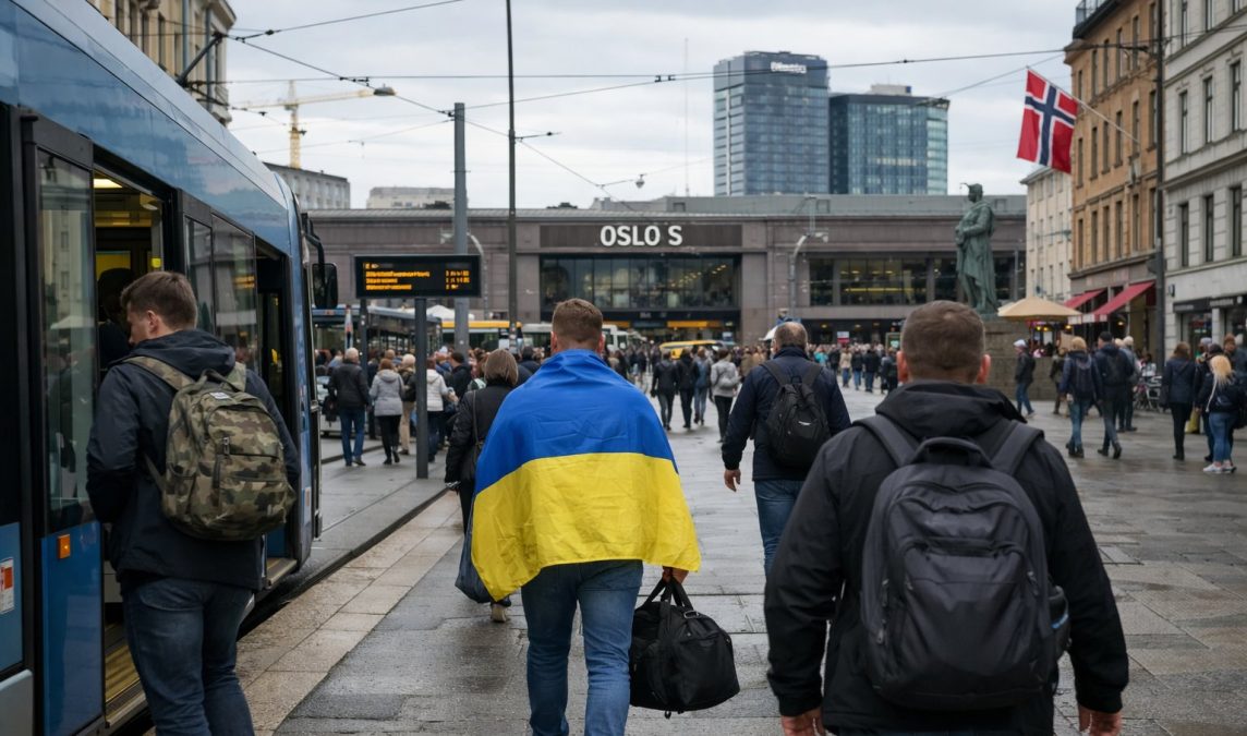Осень в Осло уличная сцена с трамваем